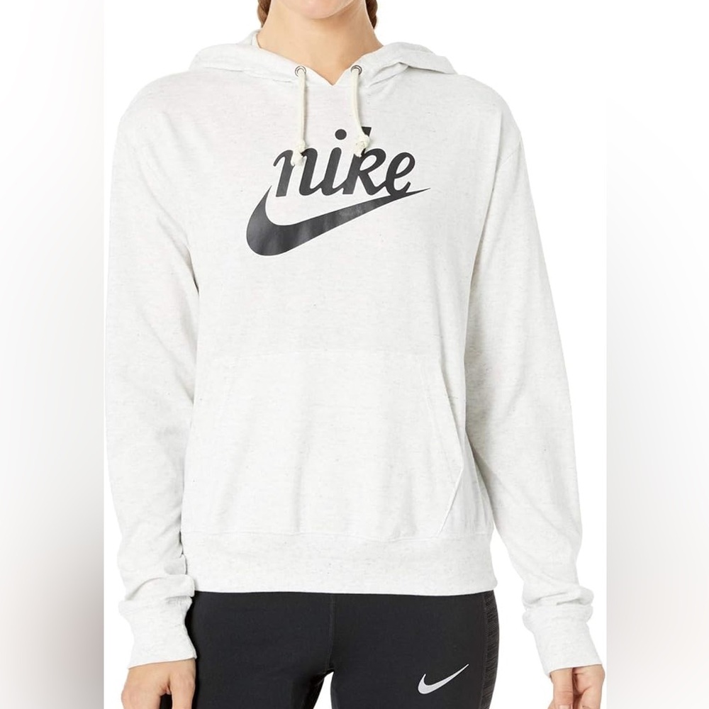 Nike Lightweight Light Gray Hoodie Sz Large Black Logo Casual Activewear